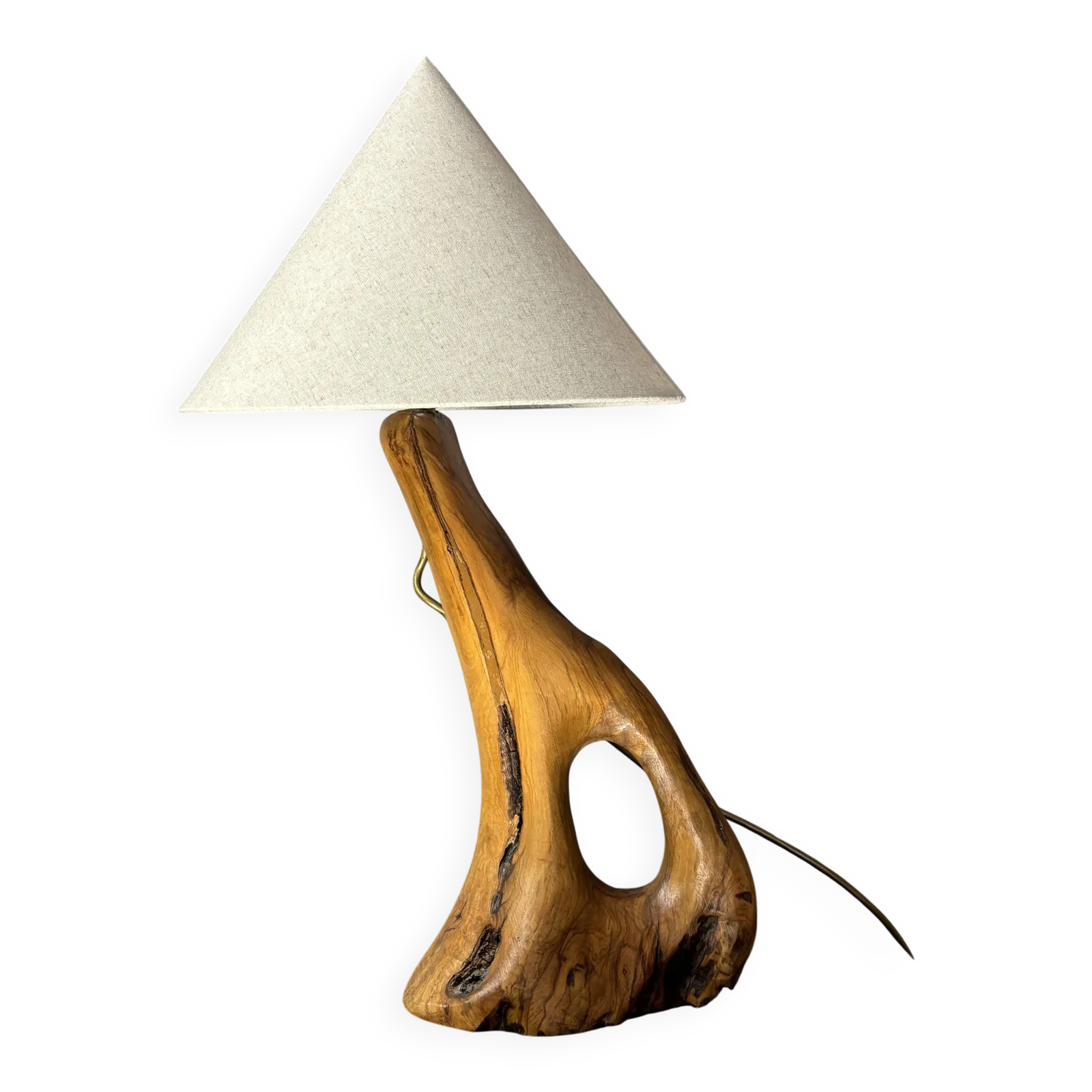Lampe de table mid-century brutaliste en bois d'olivier, années 1950