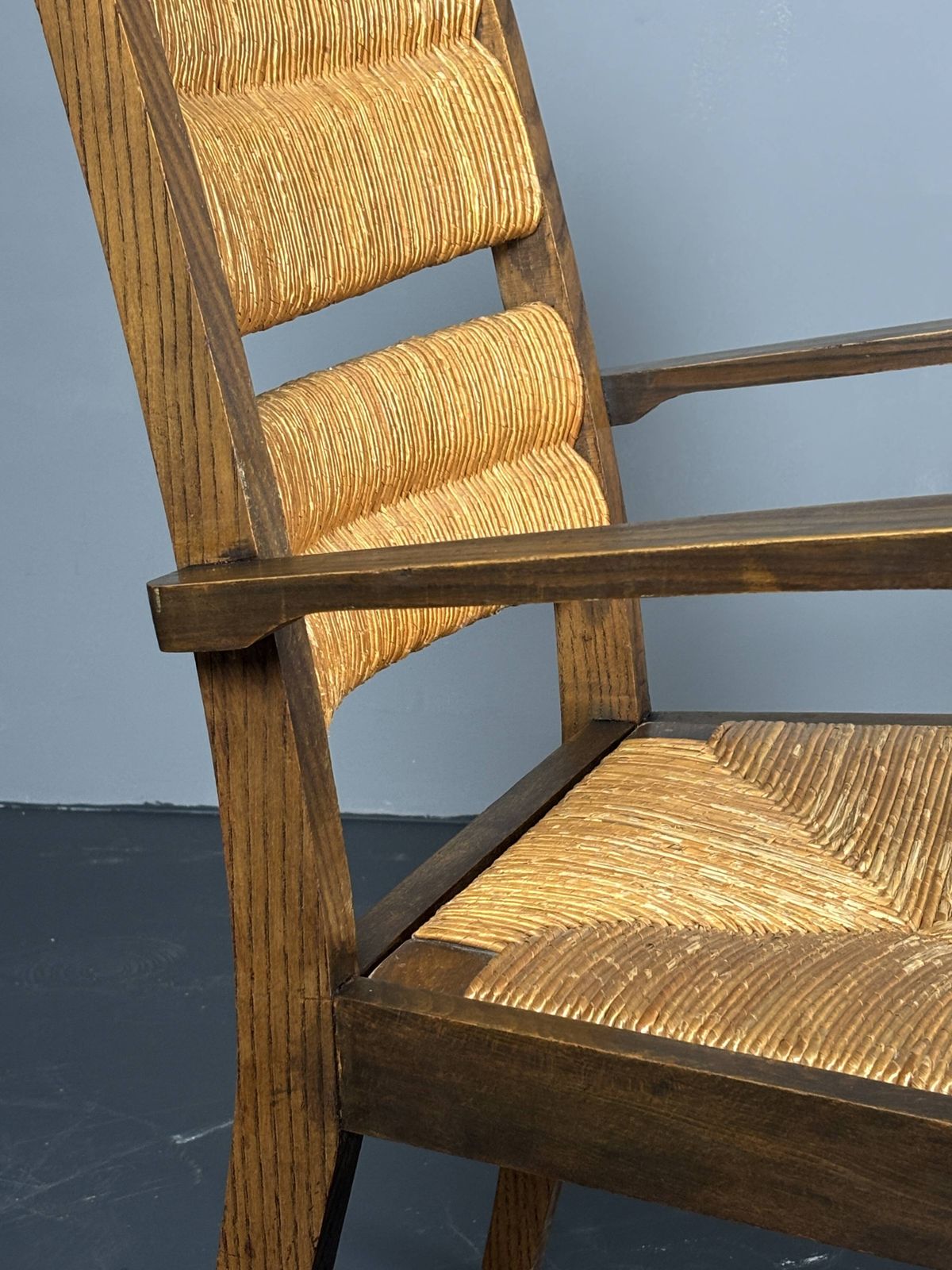 Wood Turned Rush Armchair In The Stye Of Charles Dudouyt, France 1950s photo buy
