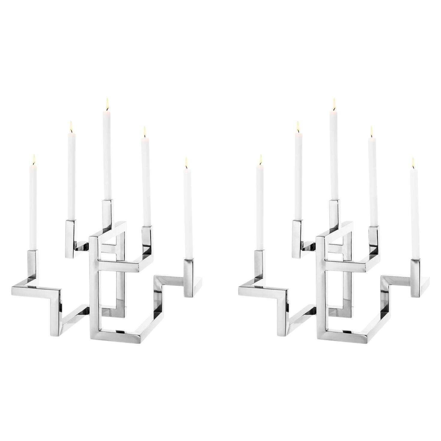 Set Of Two Skyline Candle Holders In Nickel Finish