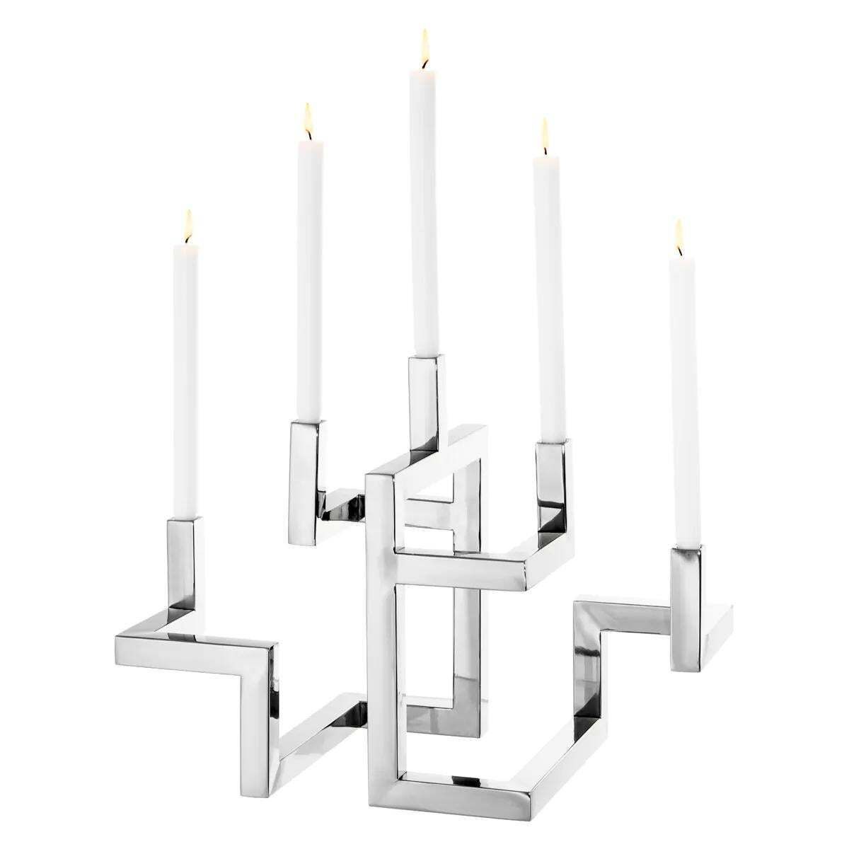 Set Of Two Skyline Candle Holders In Nickel Finish photo for sale