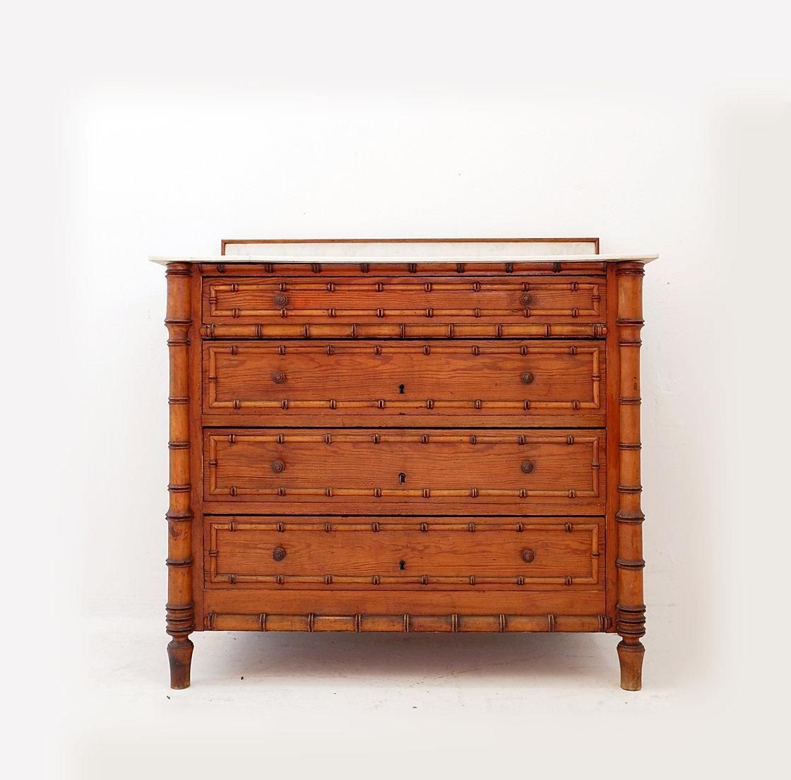 Faux Bamboo Dark Pine Chest Of Drawers   Late 19th Century photo furniture