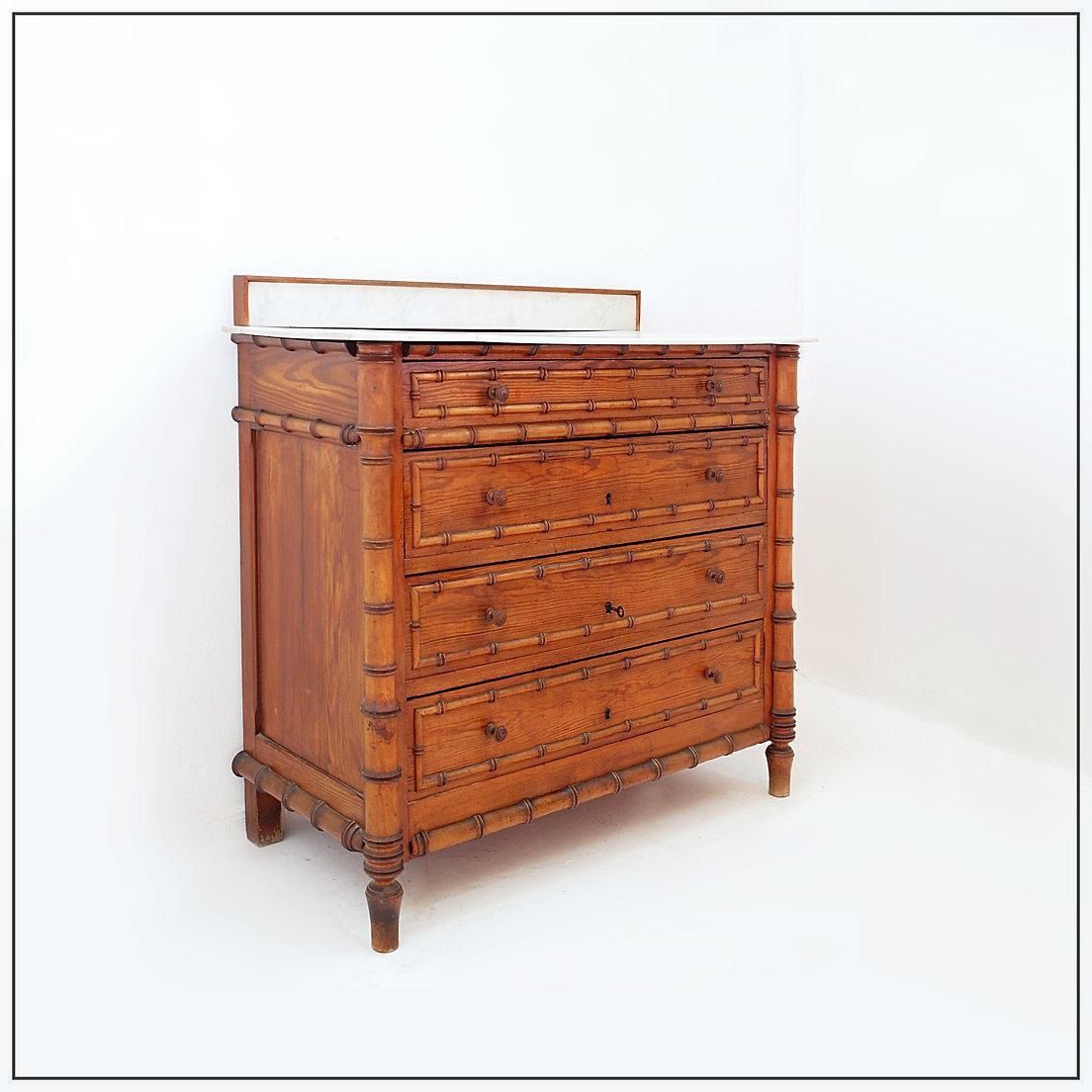 2539.0 Faux Bamboo Dark Pine Chest Of Drawers   Late 19th Century photo