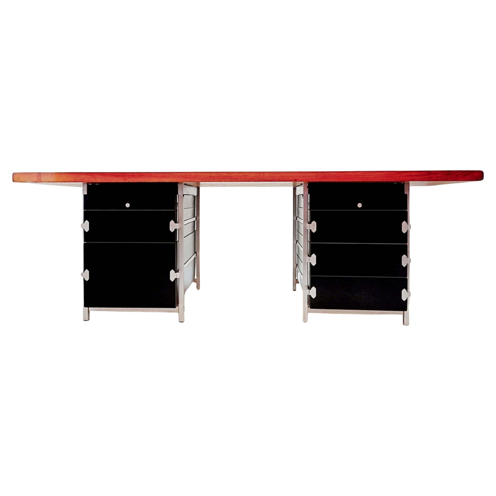 Desk Composed Of Bergwood Drawer Units And A Boomerang Wood Veneer Top   1970s