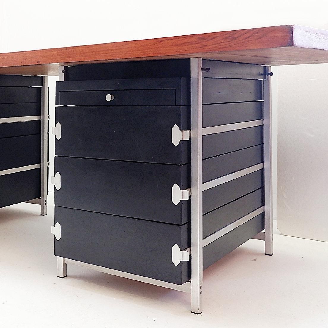 3087.0 Desk Composed Of Bergwood Drawer Units And A Boomerang Wood Veneer Top   1970s photo