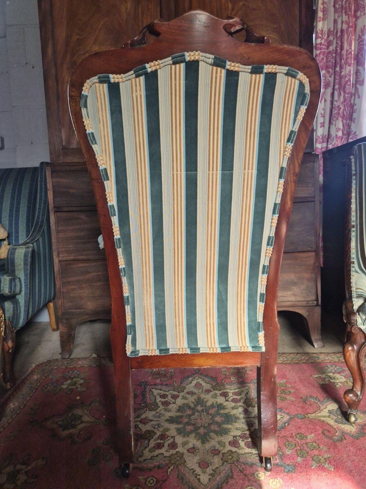 photo for sale A Maximalist Curvaceous William IV/Victorian Library Armchair In Stripey Velvet