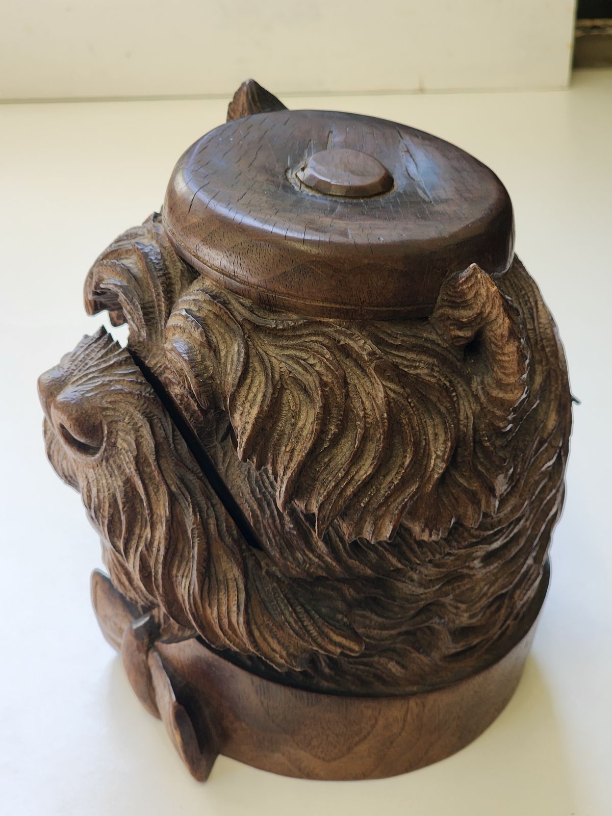 Wooden Carved Black Forest Terrier Tobacco Jar photo for sale