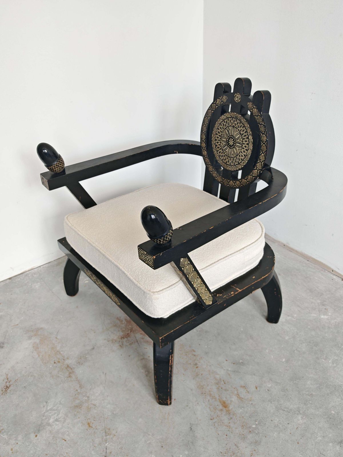 Throne Shaped Hand Carved Armchair In Ebonized Oak By Ettore Zaccari photo for sale