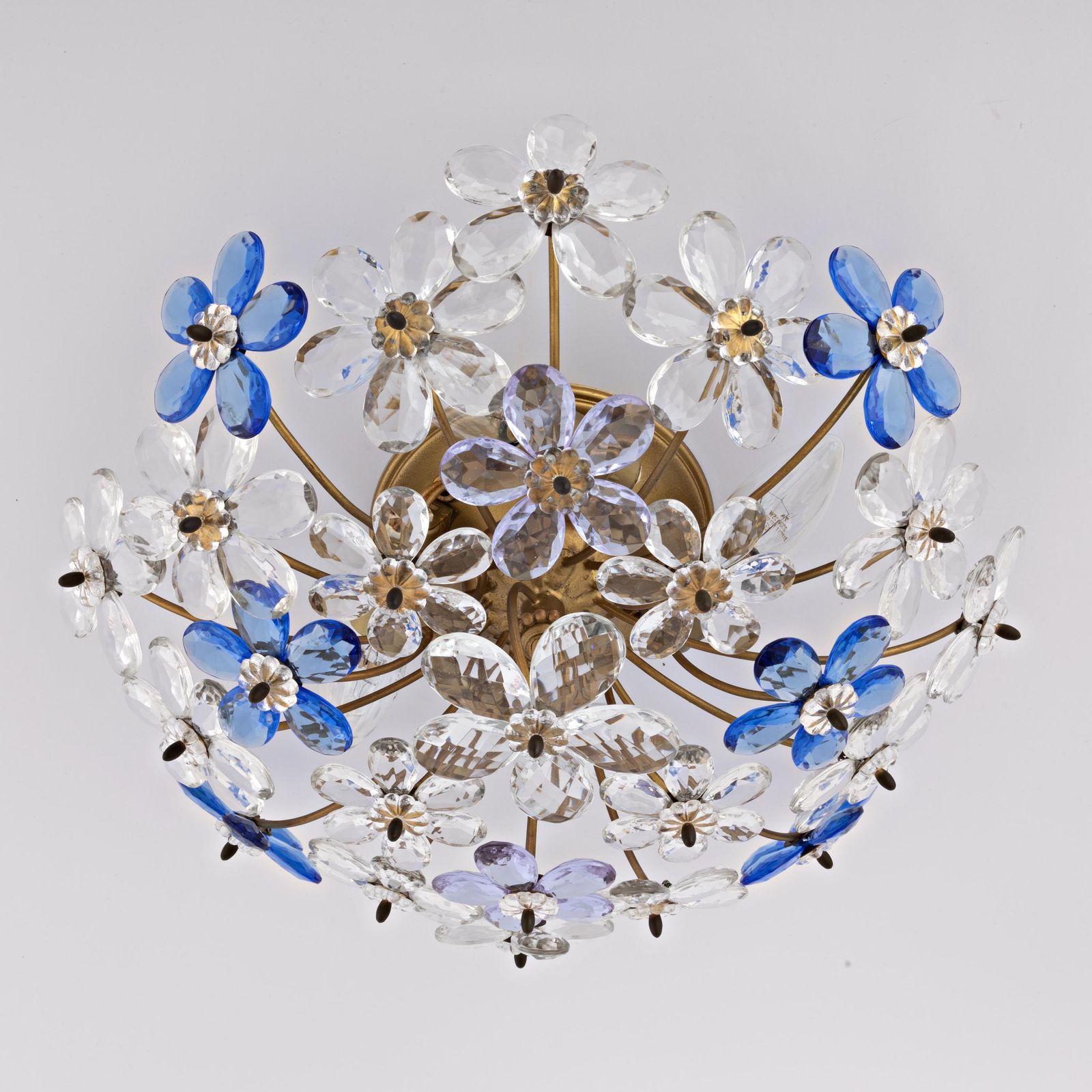 Mid Century Daisy Flush Mount | Vintage Maison Bagues Flower Wall Sconce | Hollywood Regency Lamp Light Cobalt Blue Alexandrite Gold Banci photo furniture