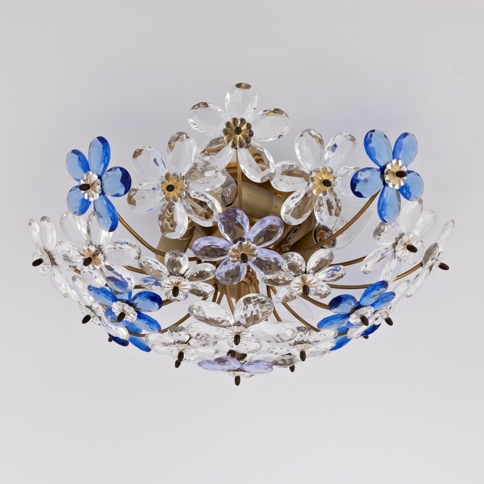 Mid Century Daisy Flush Mount | Vintage Maison Bagues Flower Wall Sconce | Hollywood Regency Lamp Light Cobalt Blue Alexandrite Gold Banci photo buy