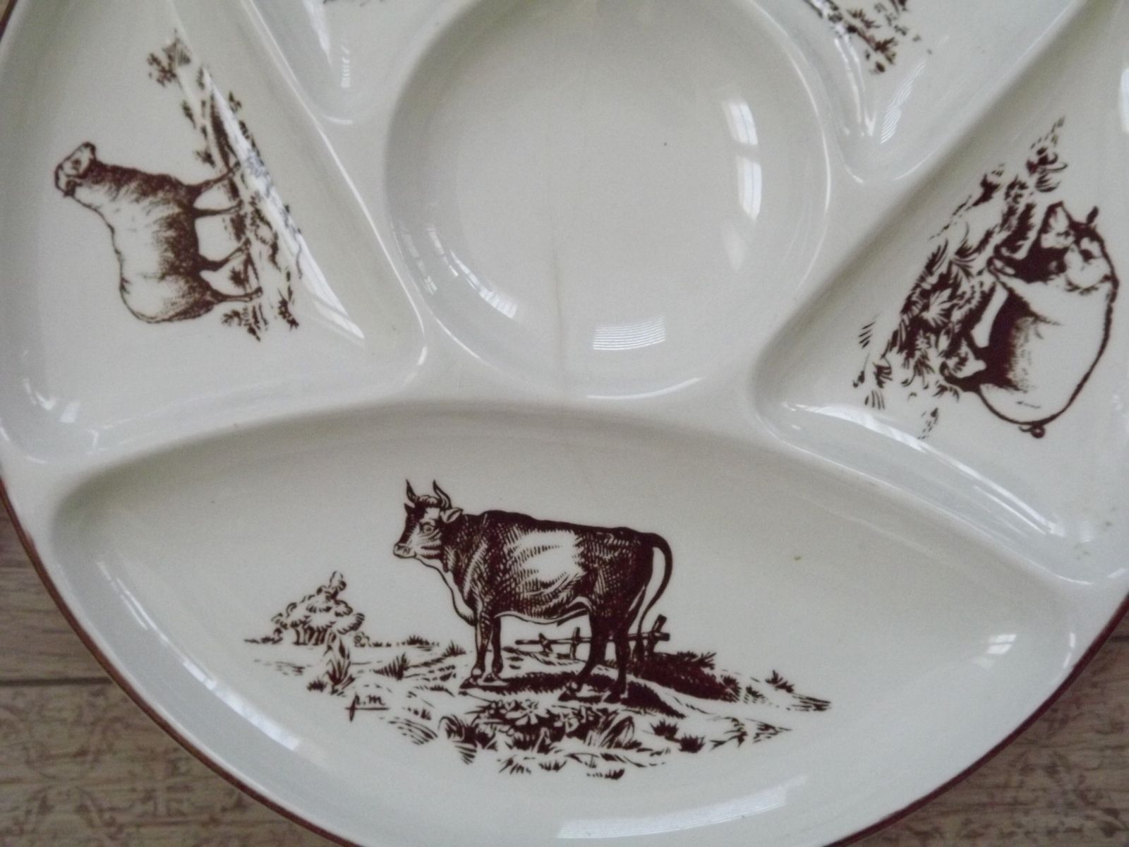 Set Of 6 Vintage 1970s French Porcelain Gien Hand Painted Fondue Plates 5821 photo 87.0