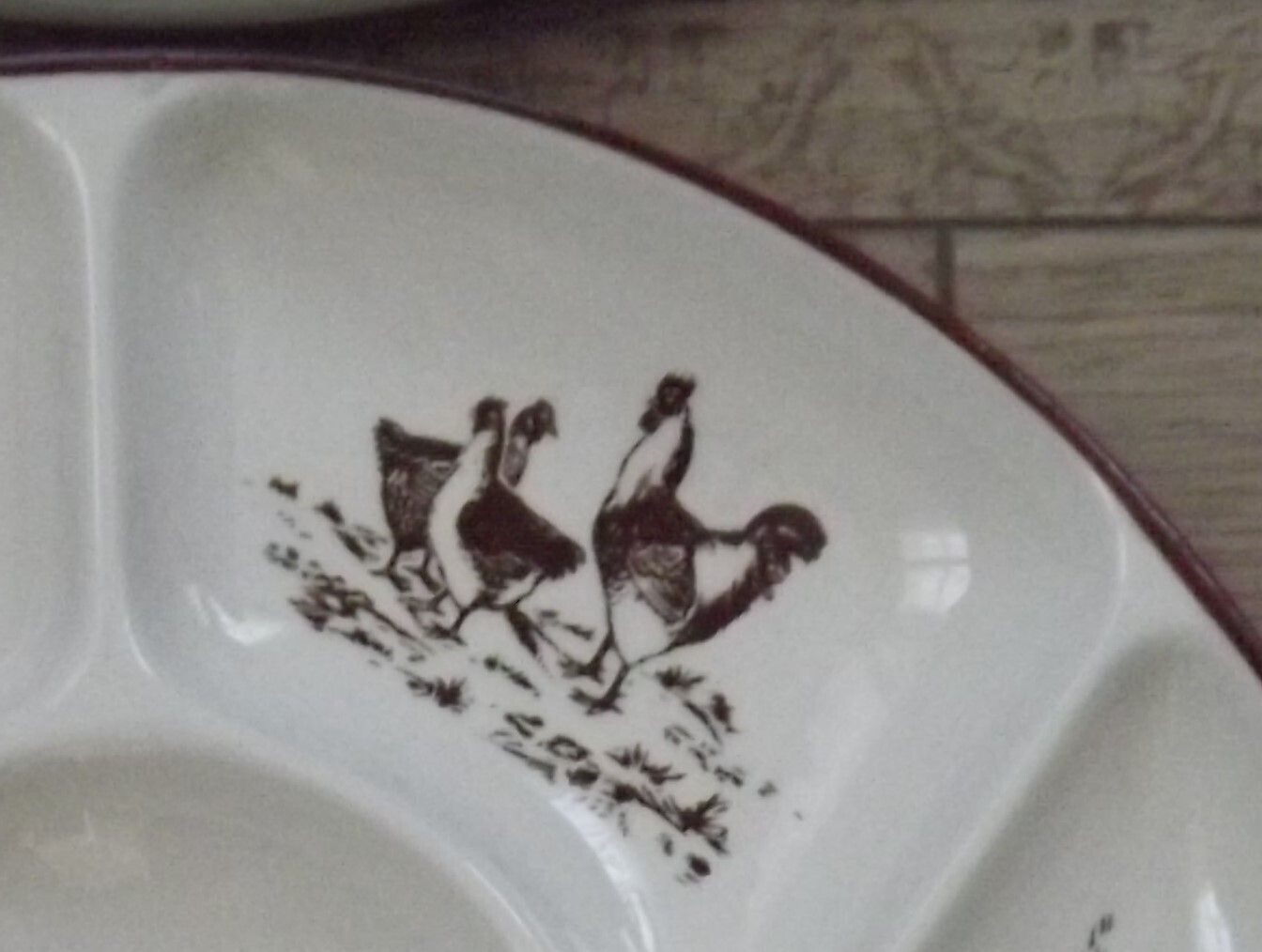 photo furniture Set Of 6 Vintage 1970s French Porcelain Gien Hand Painted Fondue Plates 5821