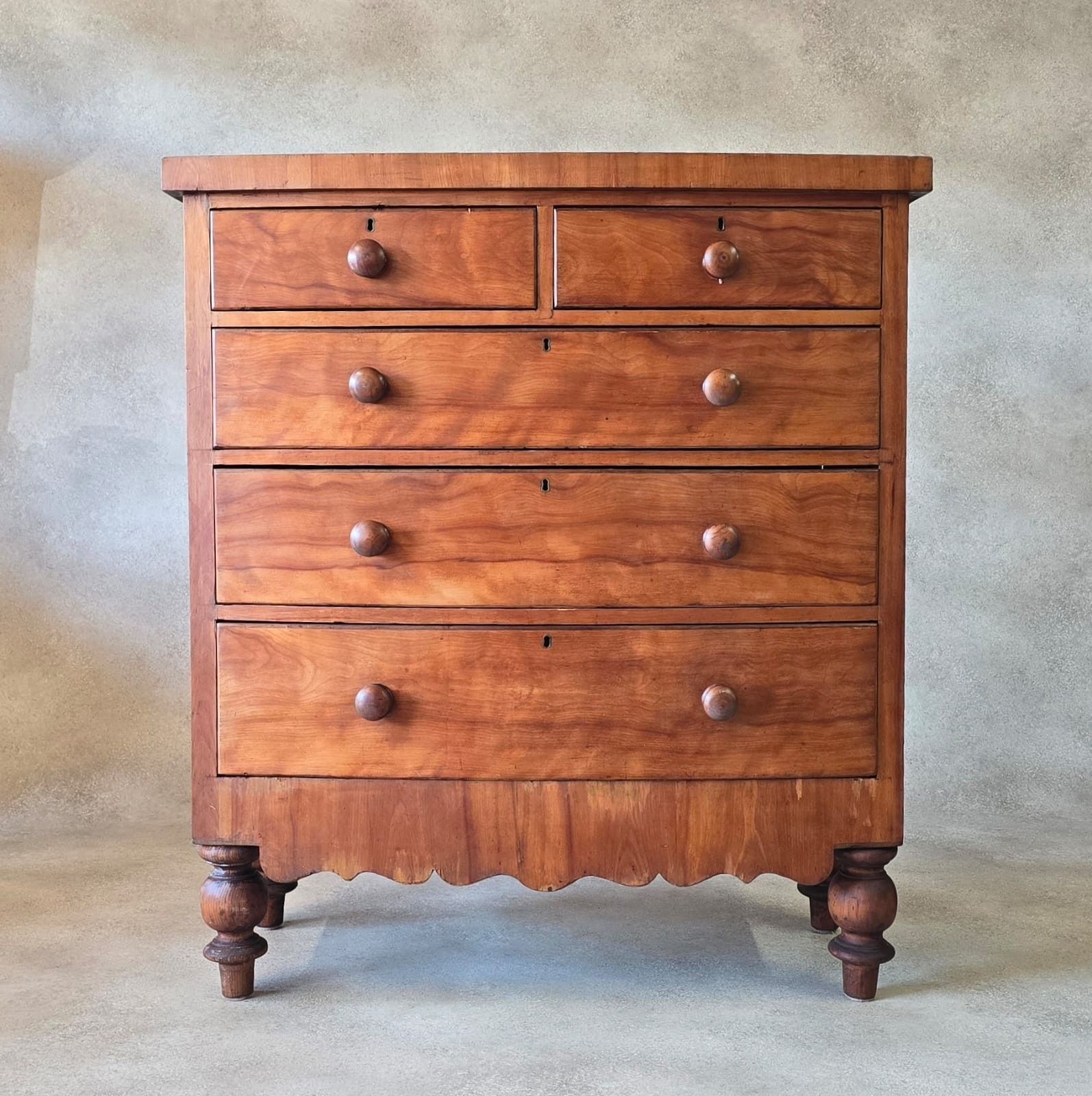 Victorian Antique Pine Chest Of Drawers 2 Over 3 Tallboy Scalloped Apron photo furniture