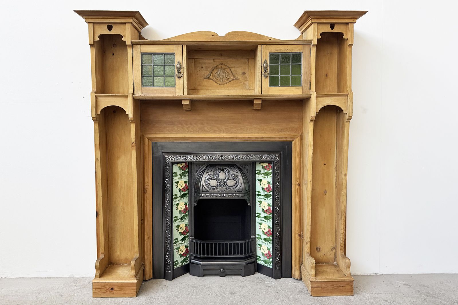 Tall Arts & Crafts Pine Fireplace Surround