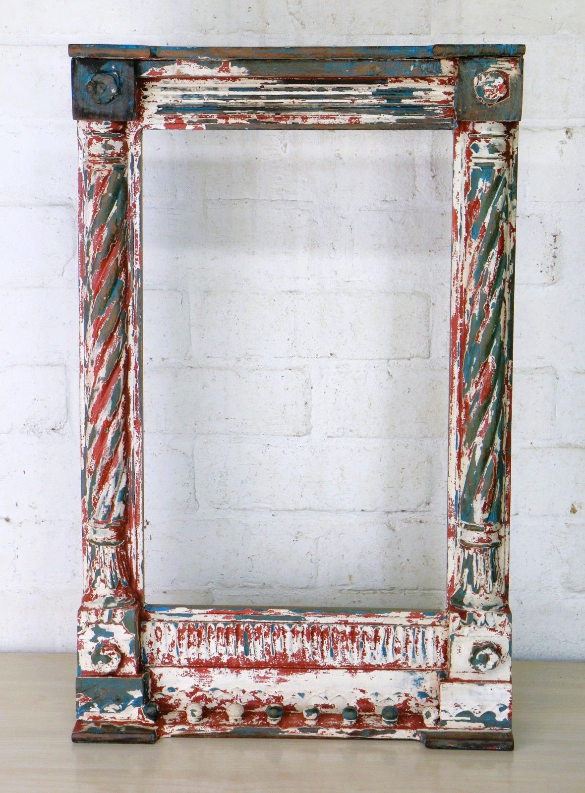 A Large Carved Wooden Frame Decorative Distressed Spiral Columns Rajasthan India photo for sale