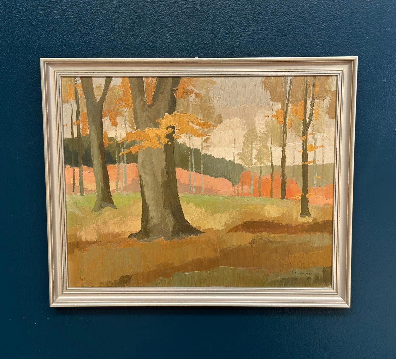 Original Mid Century Swedish Oil On Masonite – “Forest Motif” By Lönnqvist – Dated 1947 – Vintage & Framed – 46 × 56 Cm (18.1" × 22")