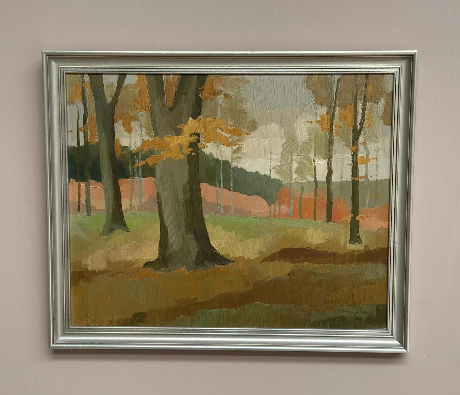 Original Mid Century Swedish Oil On Masonite – “Forest Motif” By Lönnqvist – Dated 1947 – Vintage & Framed – 46 × 56 Cm (18.1" × 22") photo vintage