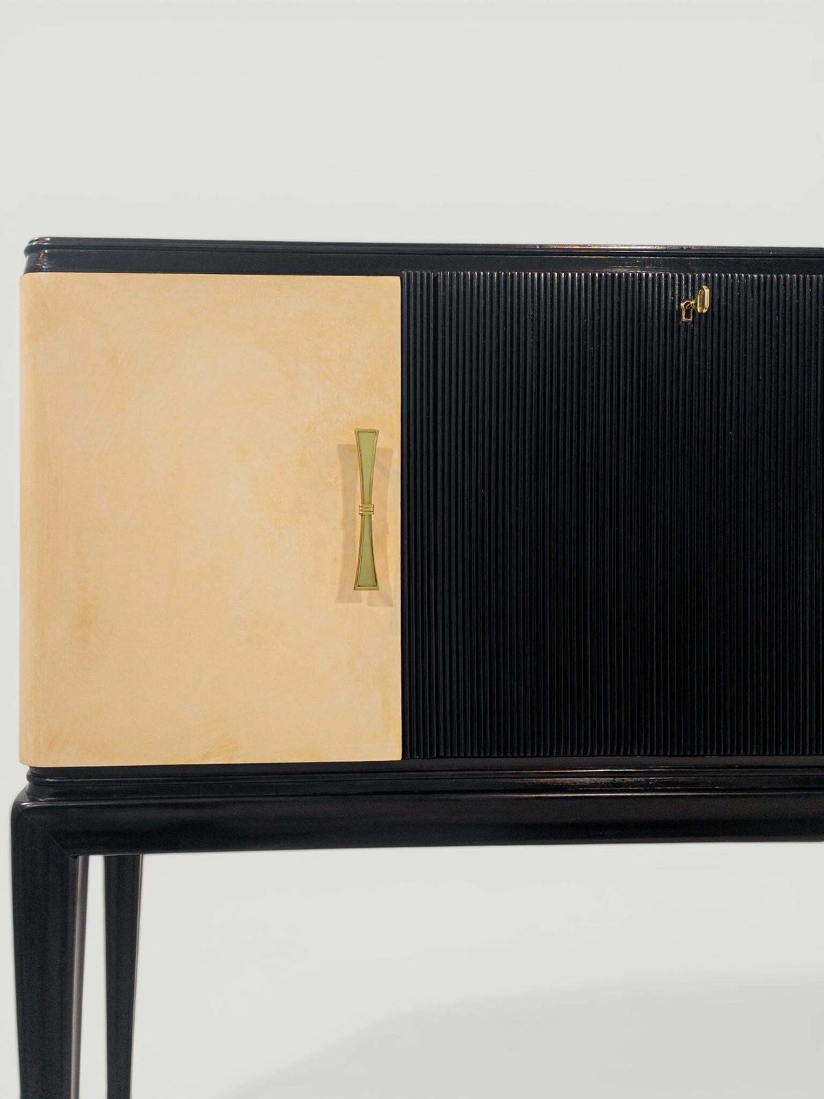 photo furniture Italian Midcentury Black Lacquered Parchment Cabinet Bar Or Sideboard, 1950s