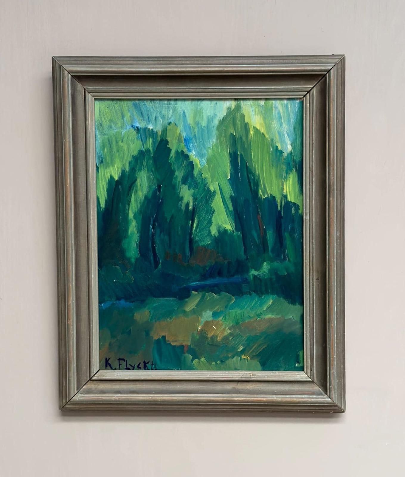Original Mid Century Swedish Oil On Panel – “The Forest Landscape” By Kersti Flyckt – Vintage & Framed – 56.5 × 46 Cm (22.2" × 18.1 photo for sale