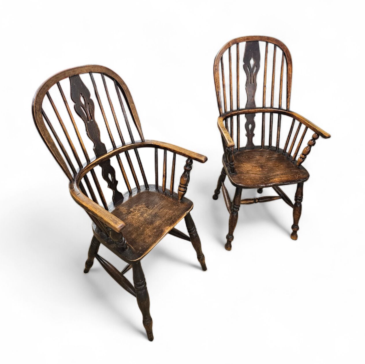 4 X Antique Windsor 2 Low / 2 High Spindle Back Arm Chair In Elm Wood / 19th Century. photo furniture