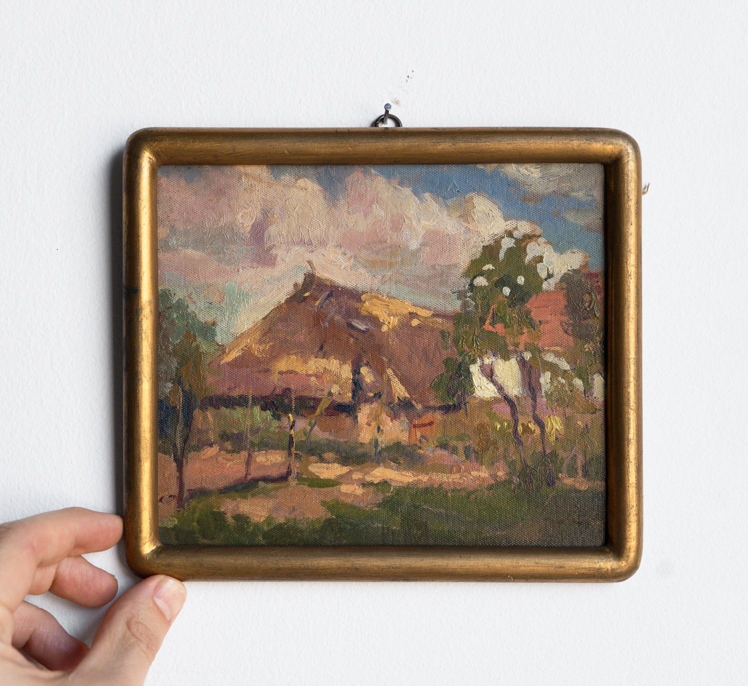 Small Impressionist Rural Landscape, Original Vintage Polish Oil Painting, 1930s photo for sale
