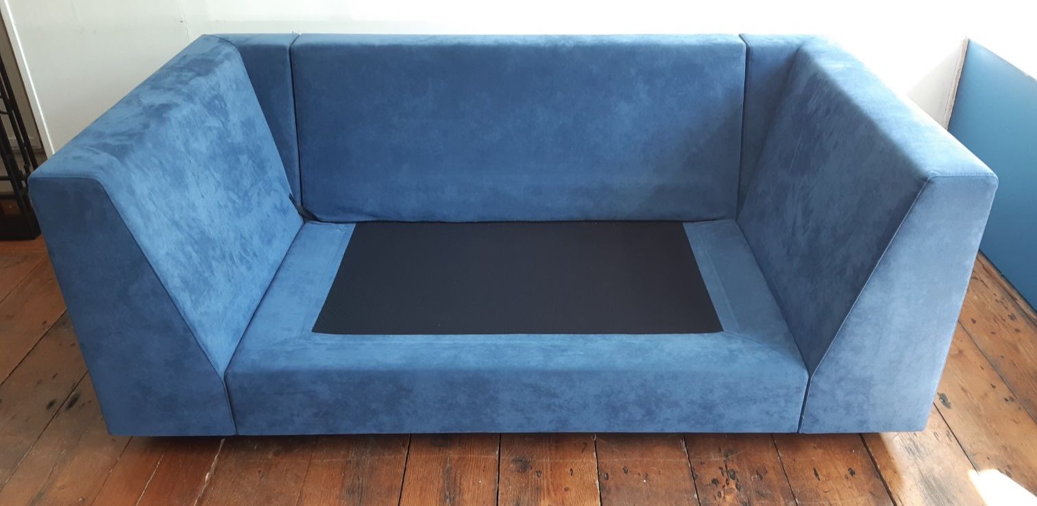 photo vintage Ligne Roset 'Exclusif' Two Seater Sofa Blue Suede Upholstery  Vgc Uk Delivery