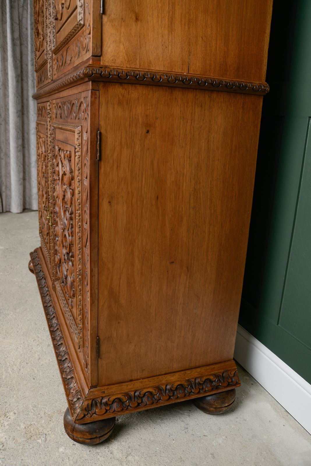 1395.0 Antique French Walnut Linen Press Housekeepers Cupboard   Ornately Carved photo