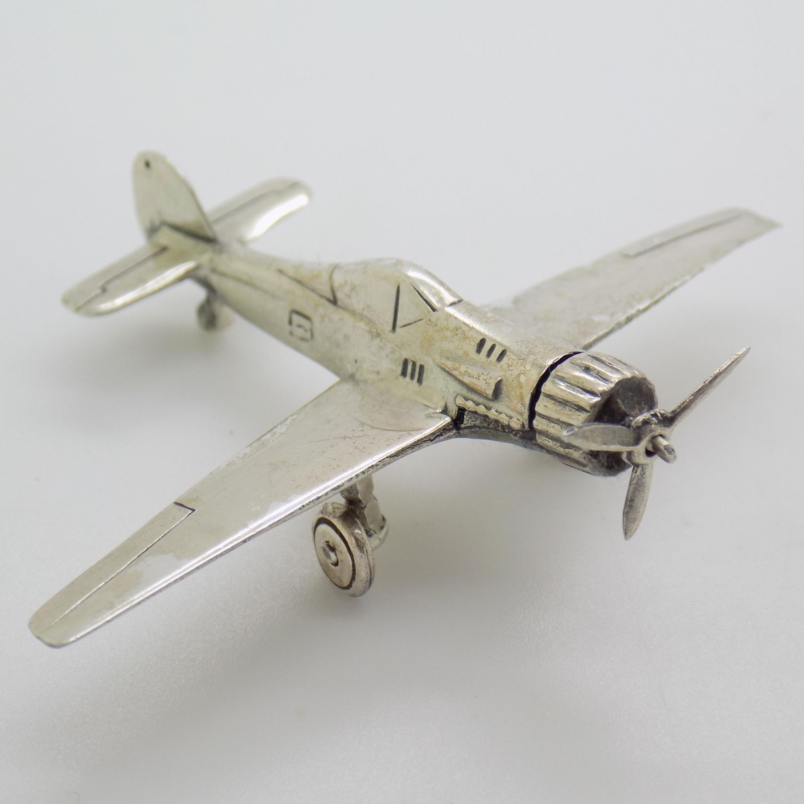 photo vinterior Vintage Italian Handmade Genuine Silver Airplane Figurine, 1980s