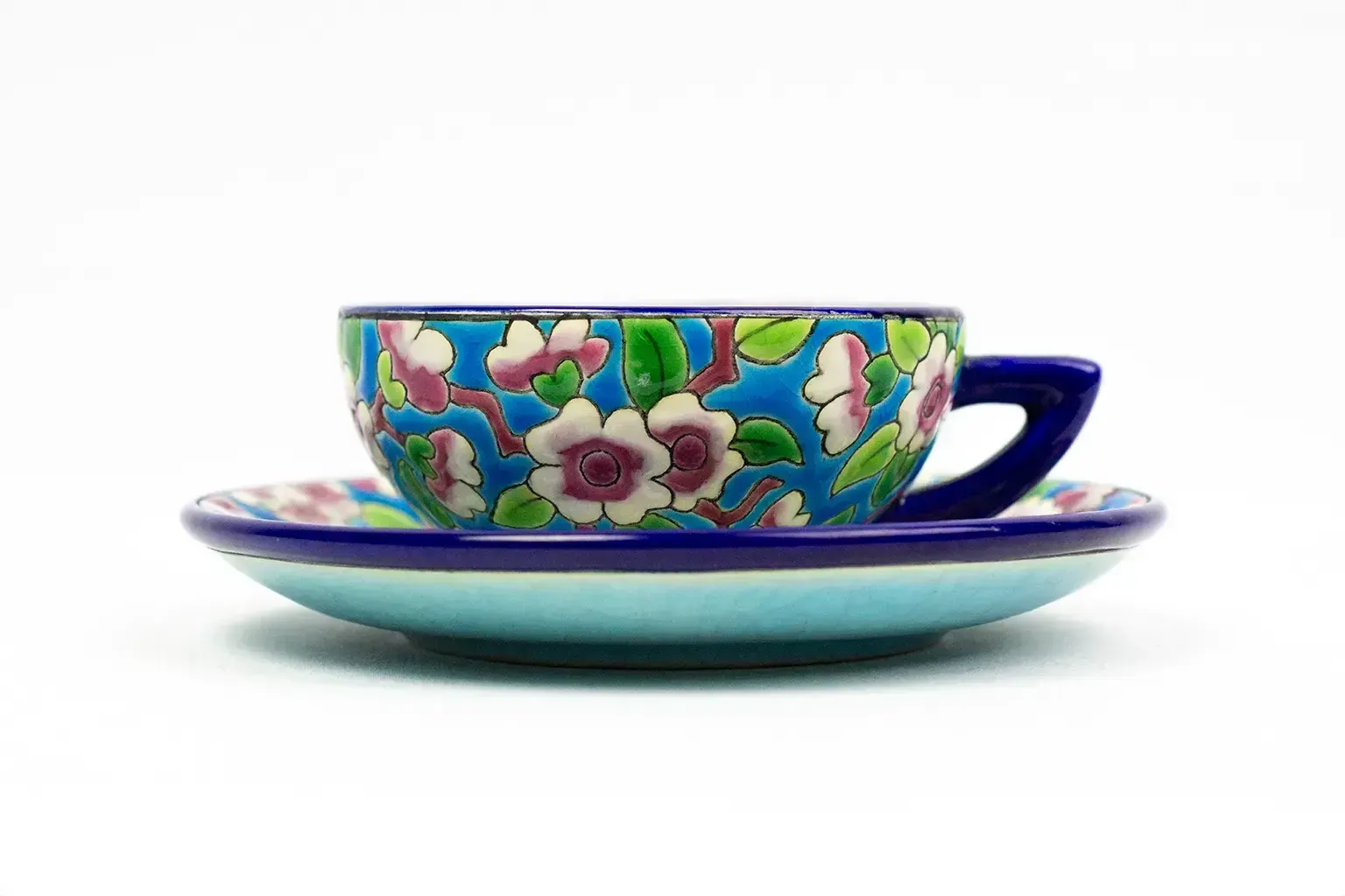 Cup And Saucer In Cloisonné Enamel — Decor "Pommier Flowers" D188, Longwy Enamels, Art Deco.