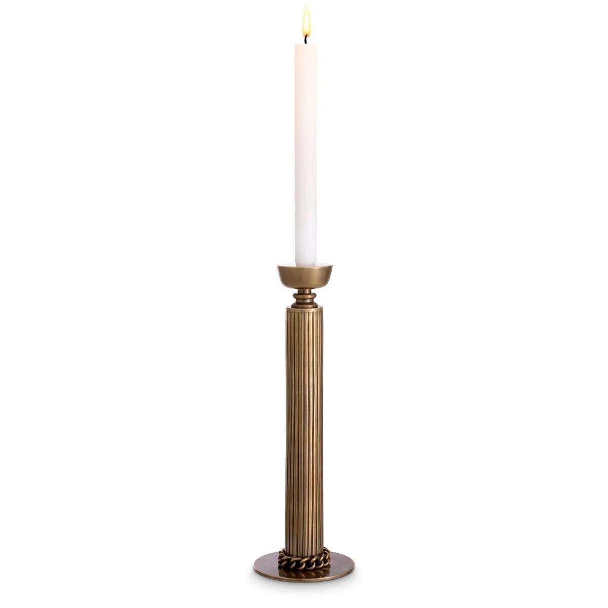 Set Of Two Candle Holders In Vintage Brass Finish With Single Stem Design photo furniture