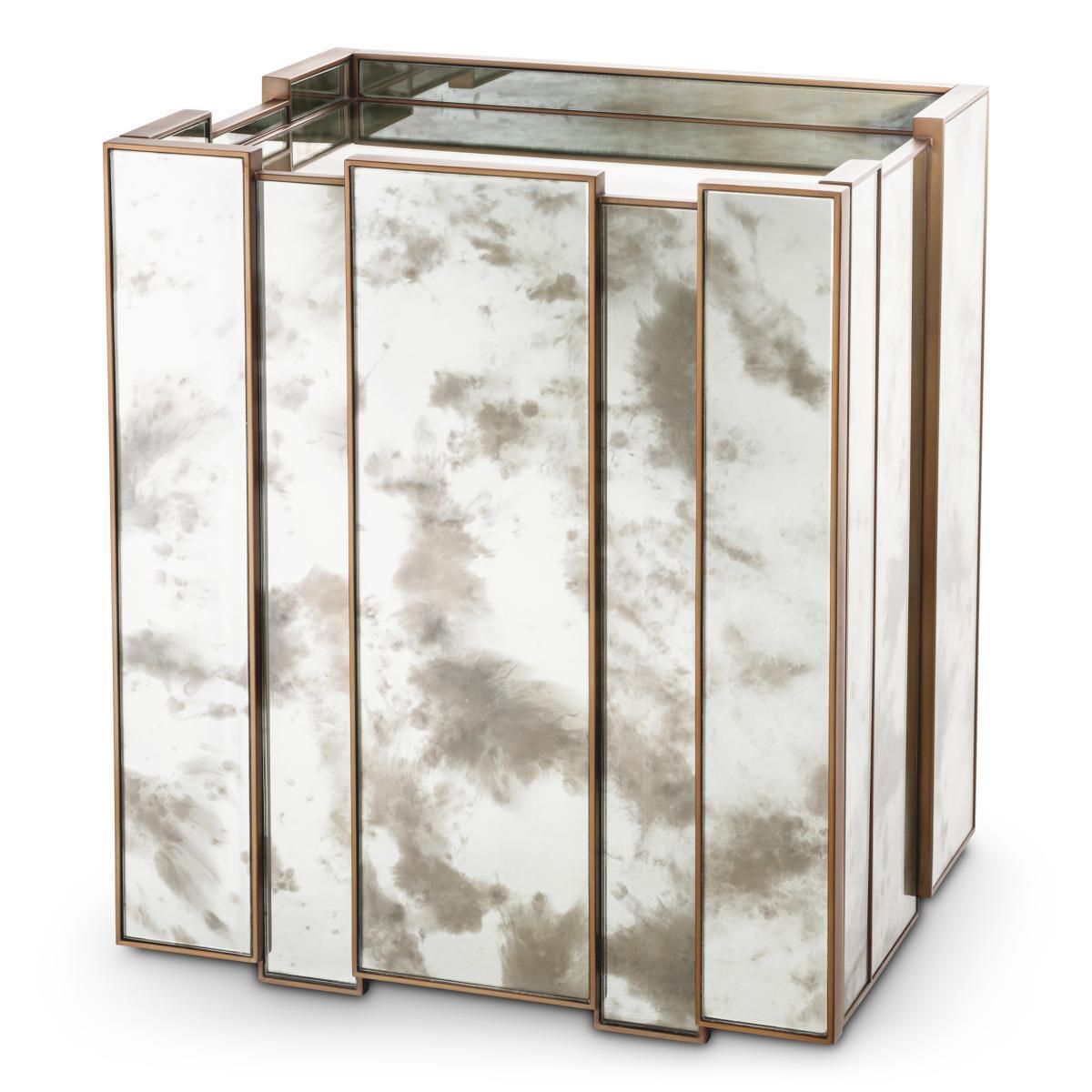Set Of Two Mirror Nightstand With Brushed Brass Finish photo 7130.0
