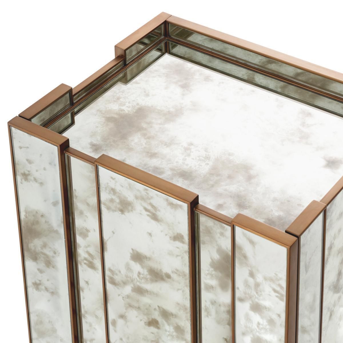 photo furniture Set Of Two Mirror Nightstand With Brushed Brass Finish