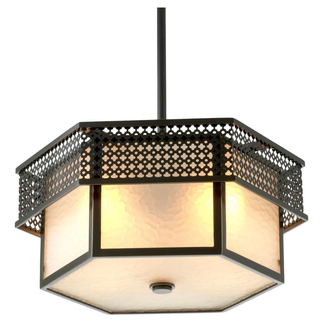 Ceiling Lamp In Metal With Bronze Finish And Frosted Glass, Contemporary Design