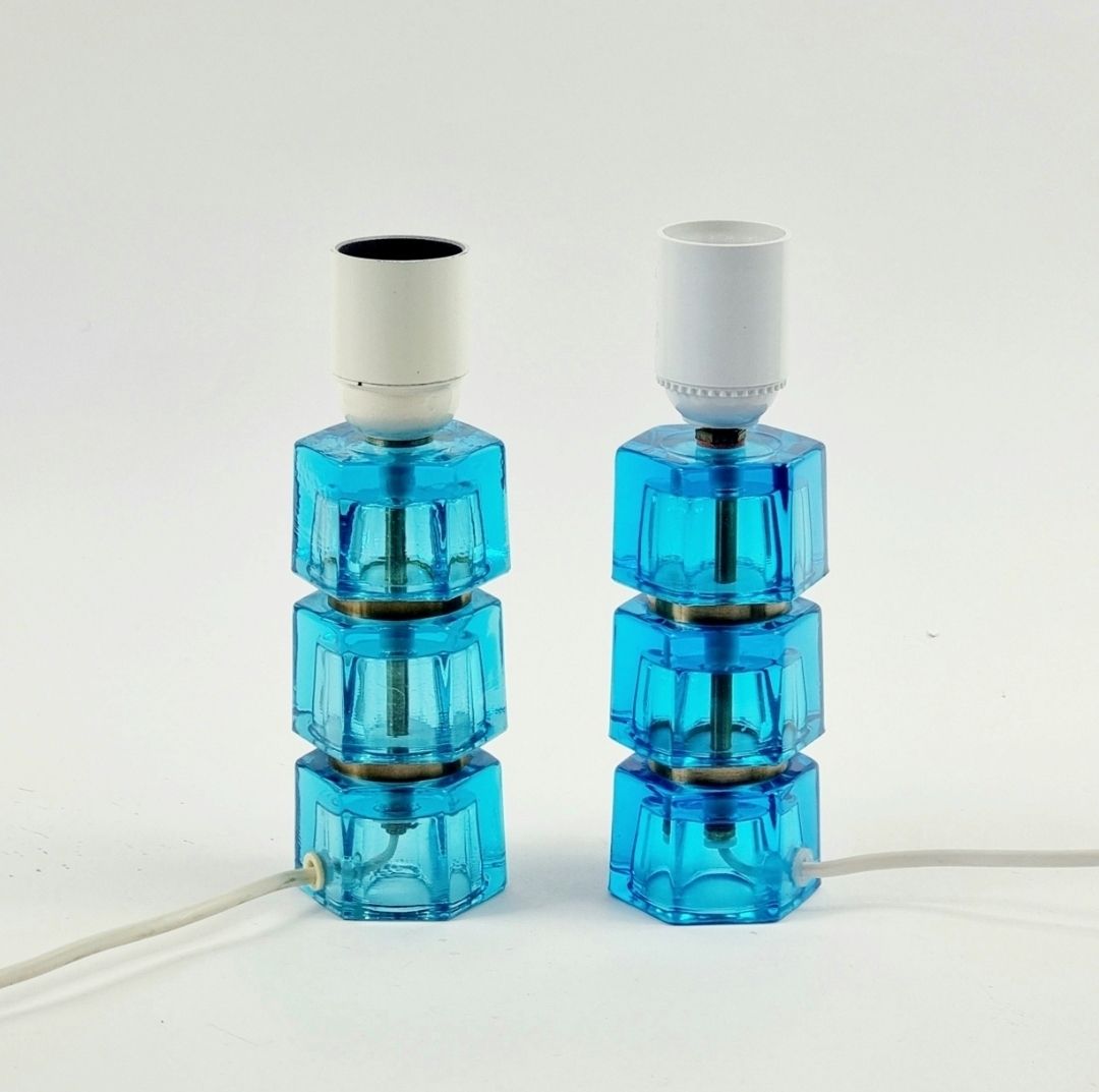 Pair Of Mid Century Glass & Brass Bedside/Table Lamps By Carl Fagerlund For Orrefors, Sweden, 1960s photo 480.0