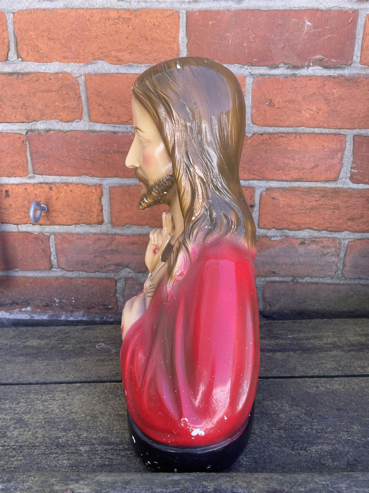 Vintage Plaster Bust Depicting Sacred Heart Of Jesus photo Home Decor
