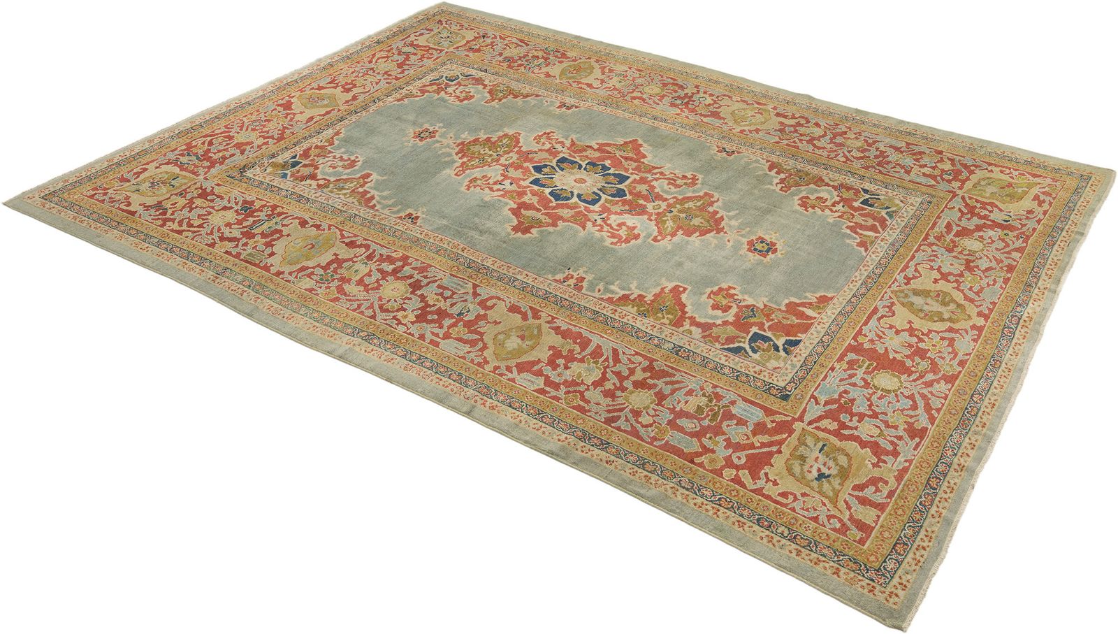 Antique Ziegler Mahal Rug, 1880, 400 X 318 Cm, Soft Red And Pale Blue photo for sale