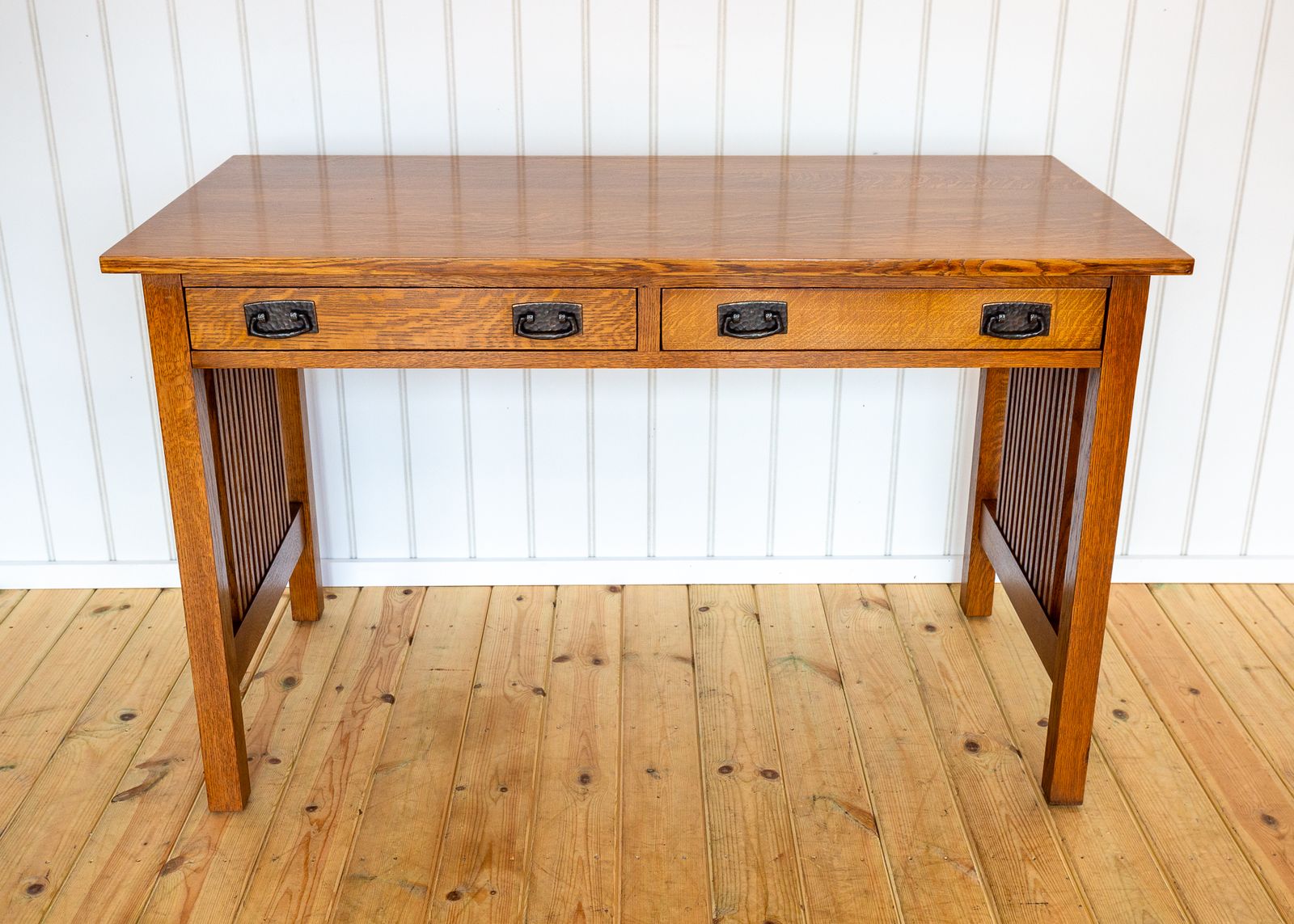 Mission Oak Desk By Stickley Arts & Crafts Spindle Office Library Writing Tabl.E American Craftsman Handcrafted L. & J.G. Stickley photo vinterior