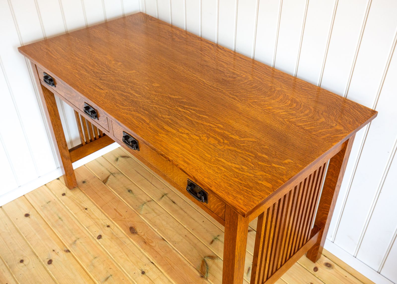 Mission Oak Desk By Stickley Arts & Crafts Spindle Office Library Writing Tabl.E American Craftsman Handcrafted L. & J.G. Stickley photo furniture