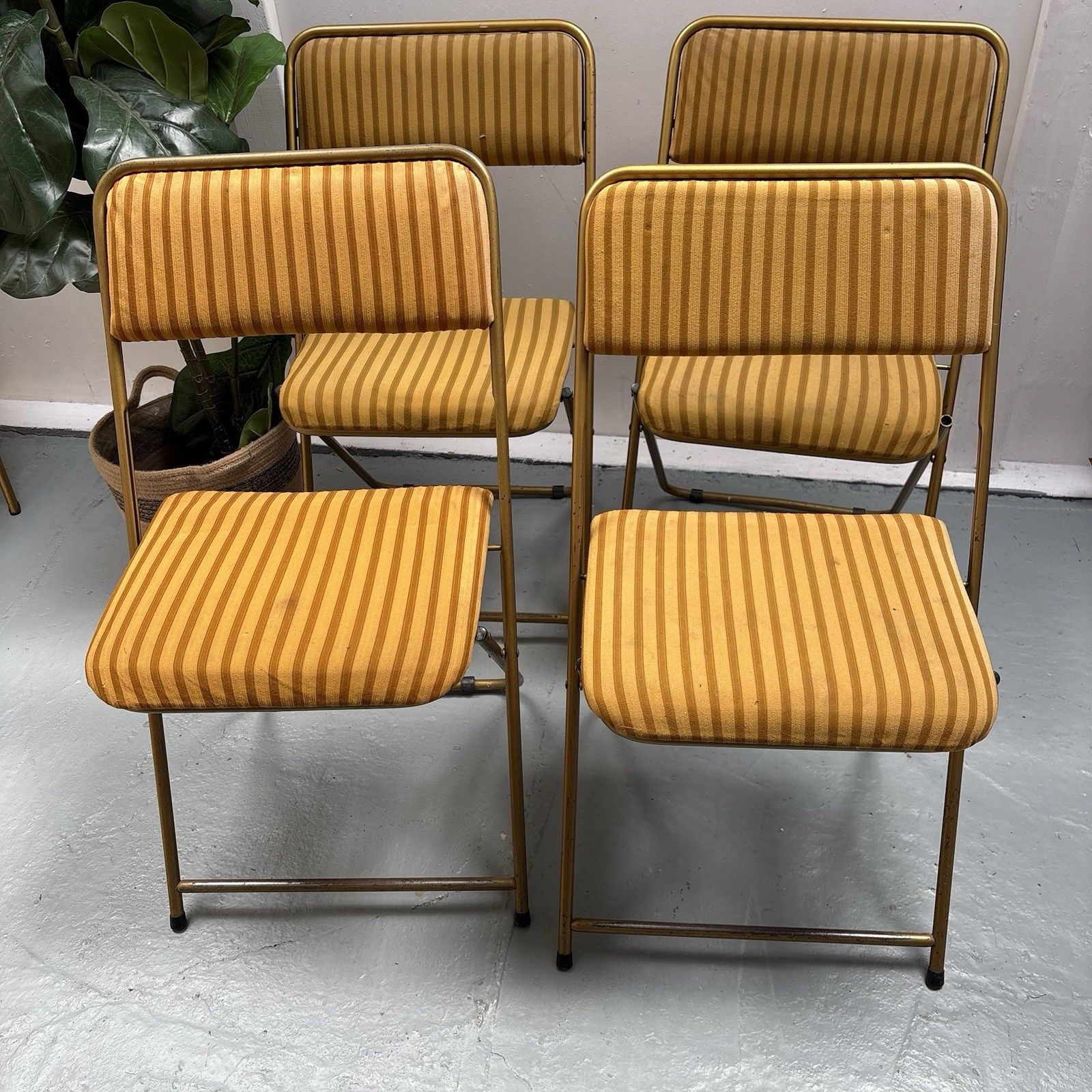 4 Vintage Lafuma Chantazur Folding Picnic Cocktail Chairs Ochre & Mustard 1970s