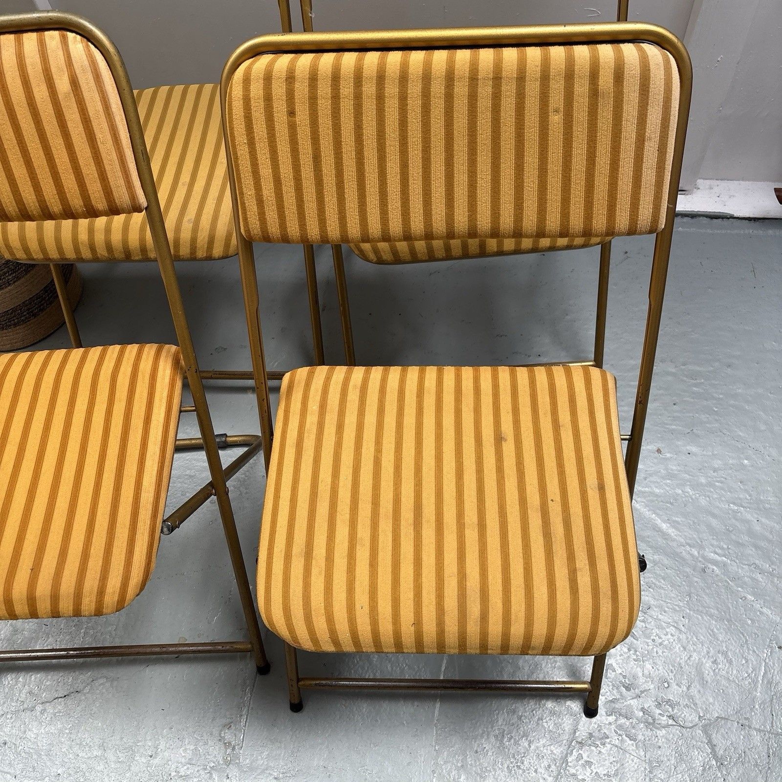 4 Vintage Lafuma Chantazur Folding Picnic Cocktail Chairs Ochre & Mustard 1970s photo buy