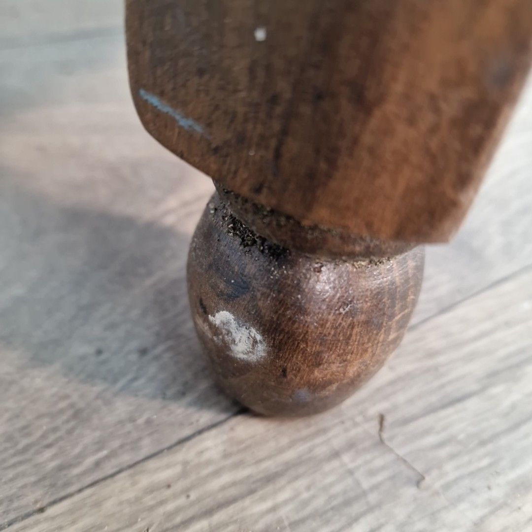 Vintage Wooden Pub Stool Upholstered Seat Bar Chair Turned Legs Retro Mancave photo vintage