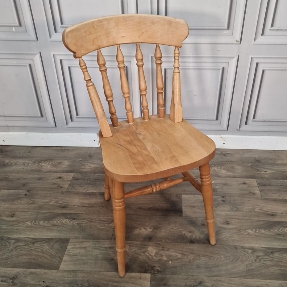 Vintage Wooden Kitchen Chair Spindle Back Farmhouse Country Dining Seat Beech photo furniture