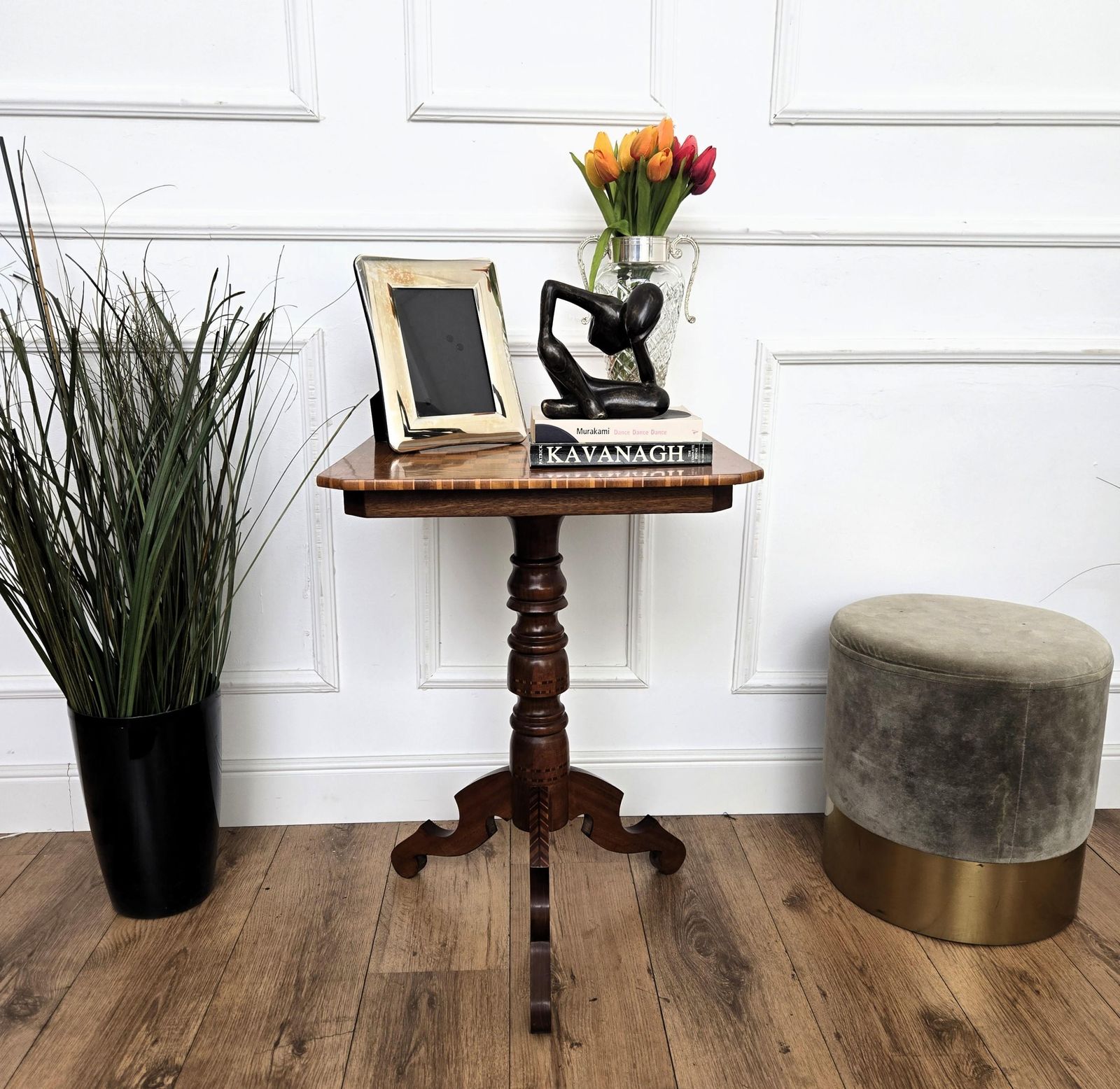 Neoclassical Italian Biedermeier Walnut Inlay Tripod Chess Games Or Side Table photo 954.0