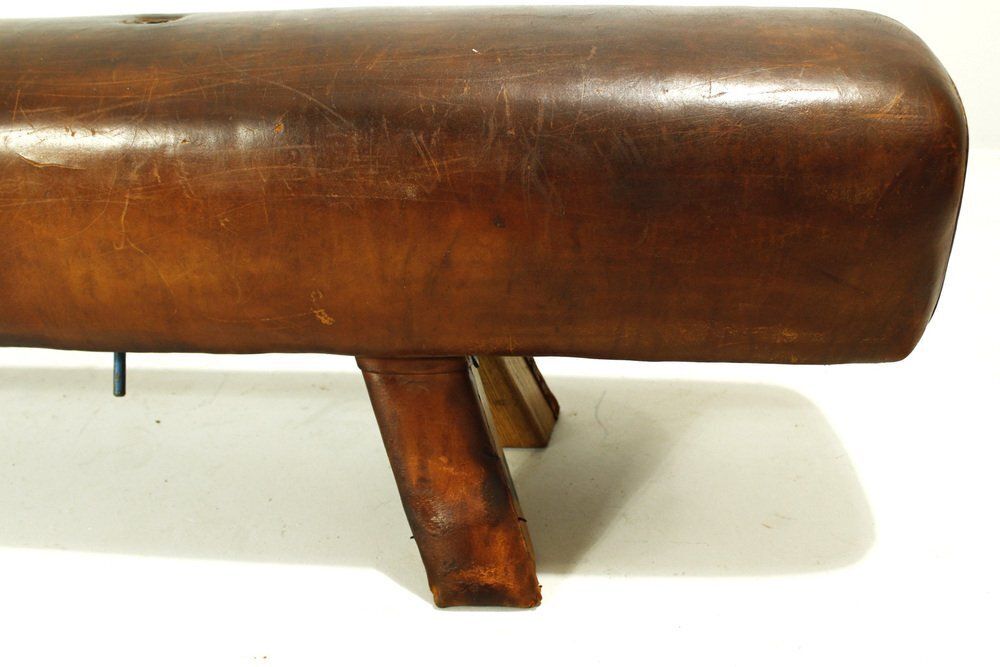 photo buy Vintage Leather Gym Pommel Horse Bench, 1940s