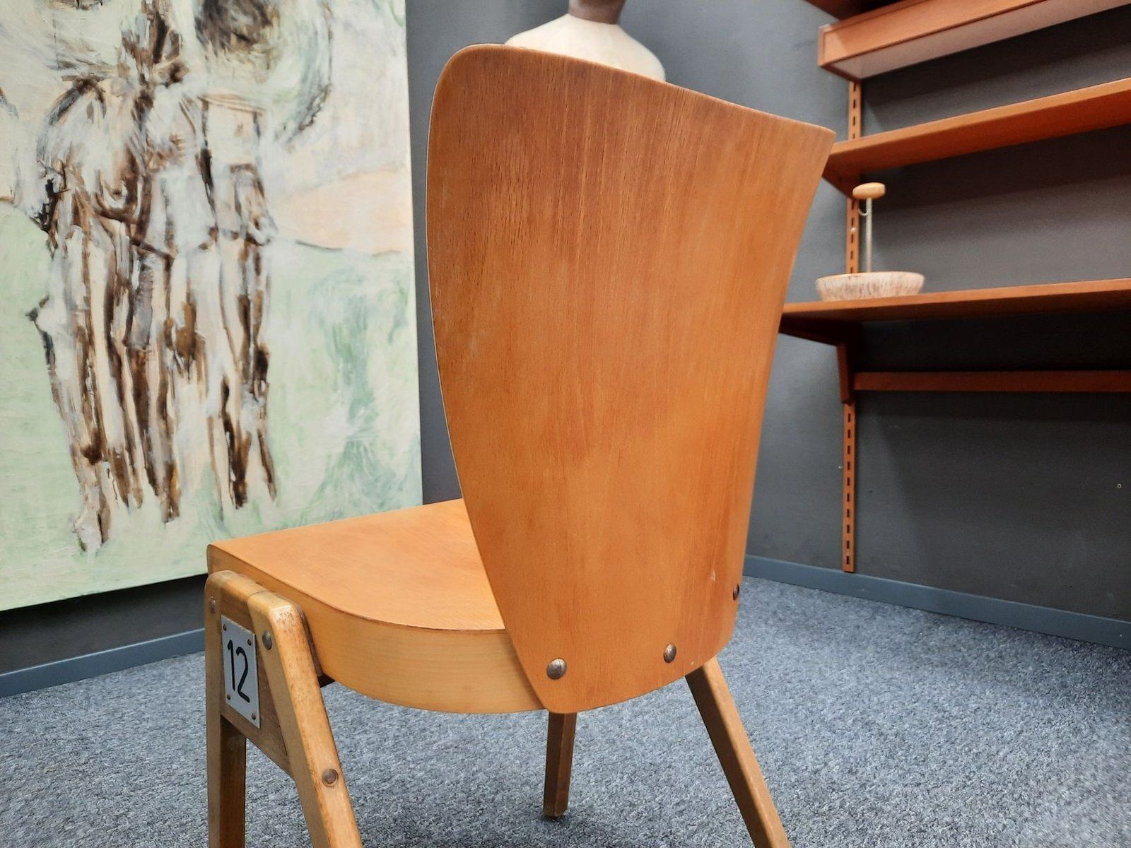 Mid Century Plywood Stackable Dining Chair From Kaderer München, 1950s photo vintage