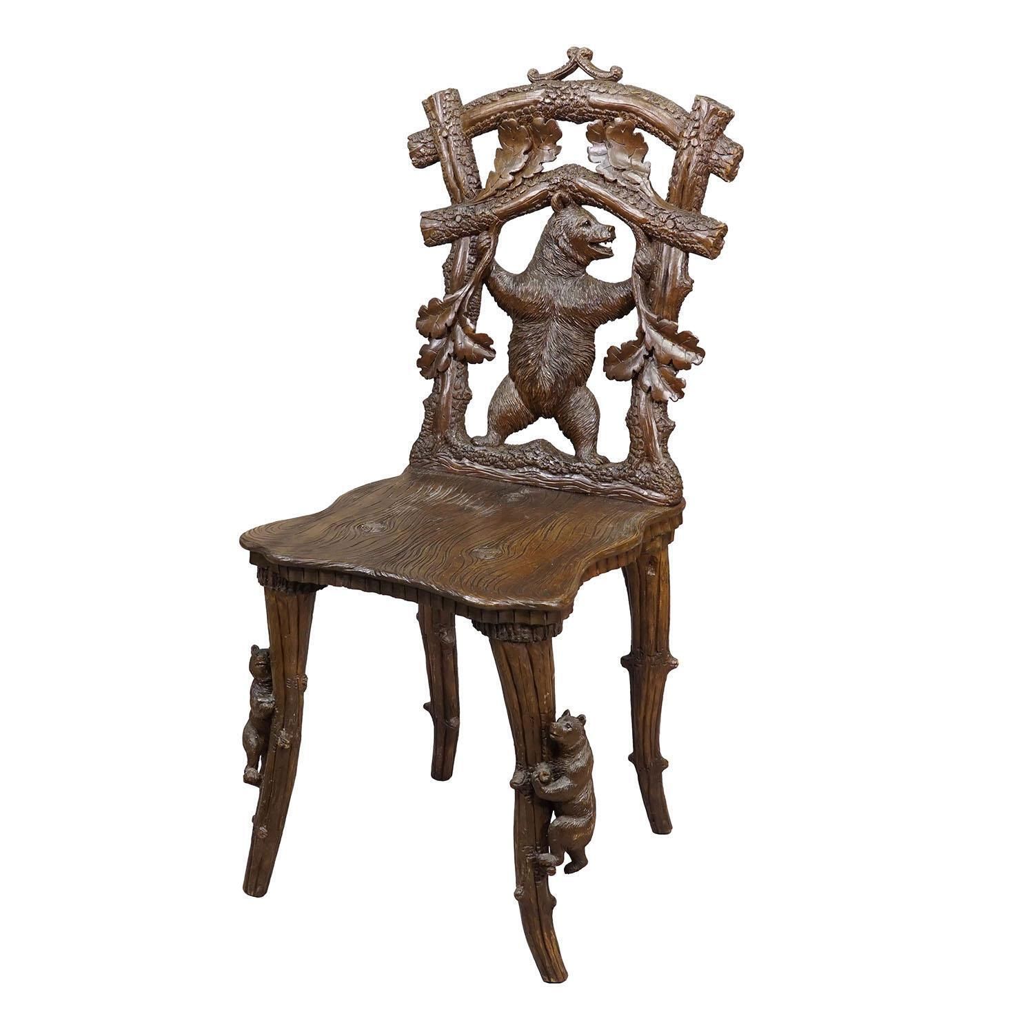 Antique Black Forest Carved Bear Chair, Brienz, Circa 1880s photo furniture