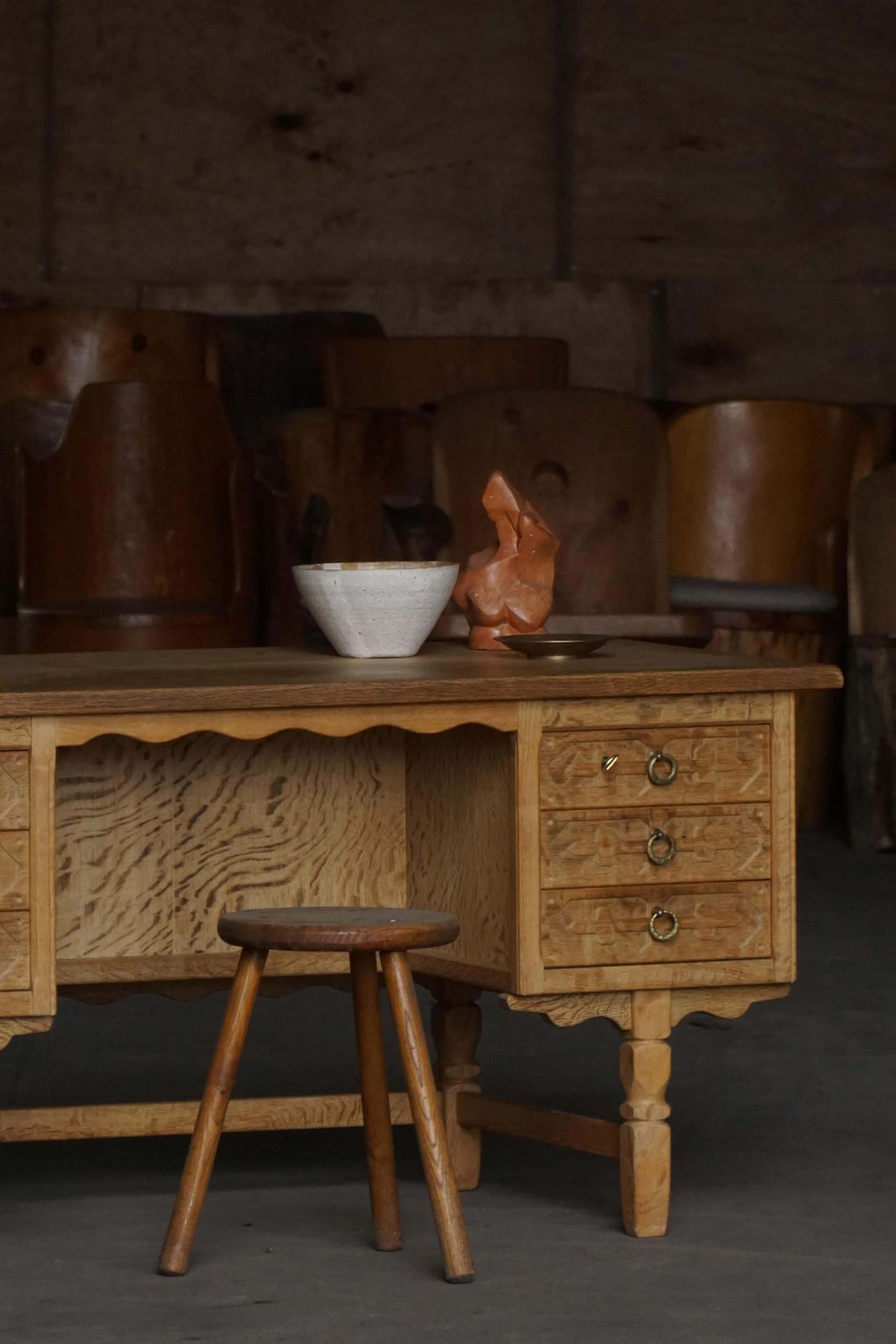Freestanding Desk In Oak, Danish Mid Century Modern, Henning Kjærnulf, 1950s photo for sale
