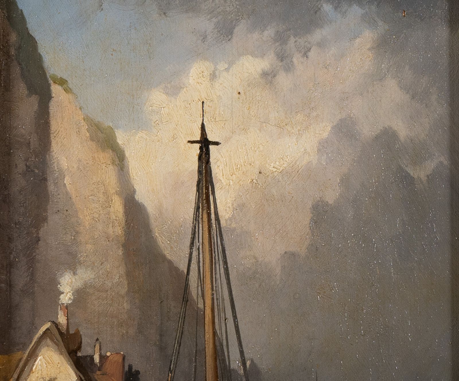 French Marine Oil Painting, Boats On The Shore Coastal Landscape, 19th Century photo 771.0
