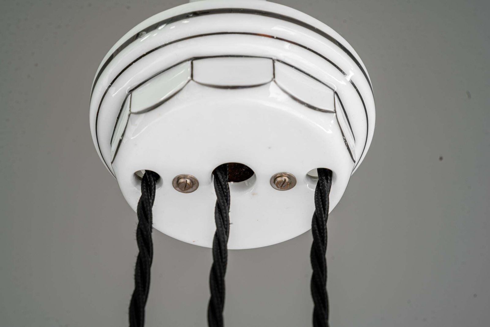 Adjustable Bauhaus Porcelain Pendant With Opal Glass Shade Vienna Around 1920s photo vinterior