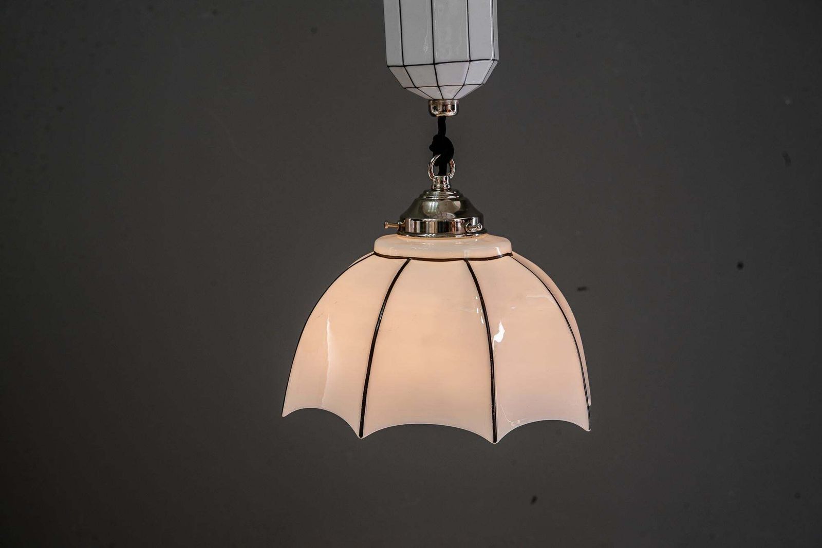 795.0 Adjustable Bauhaus Porcelain Pendant With Opal Glass Shade Vienna Around 1920s photo