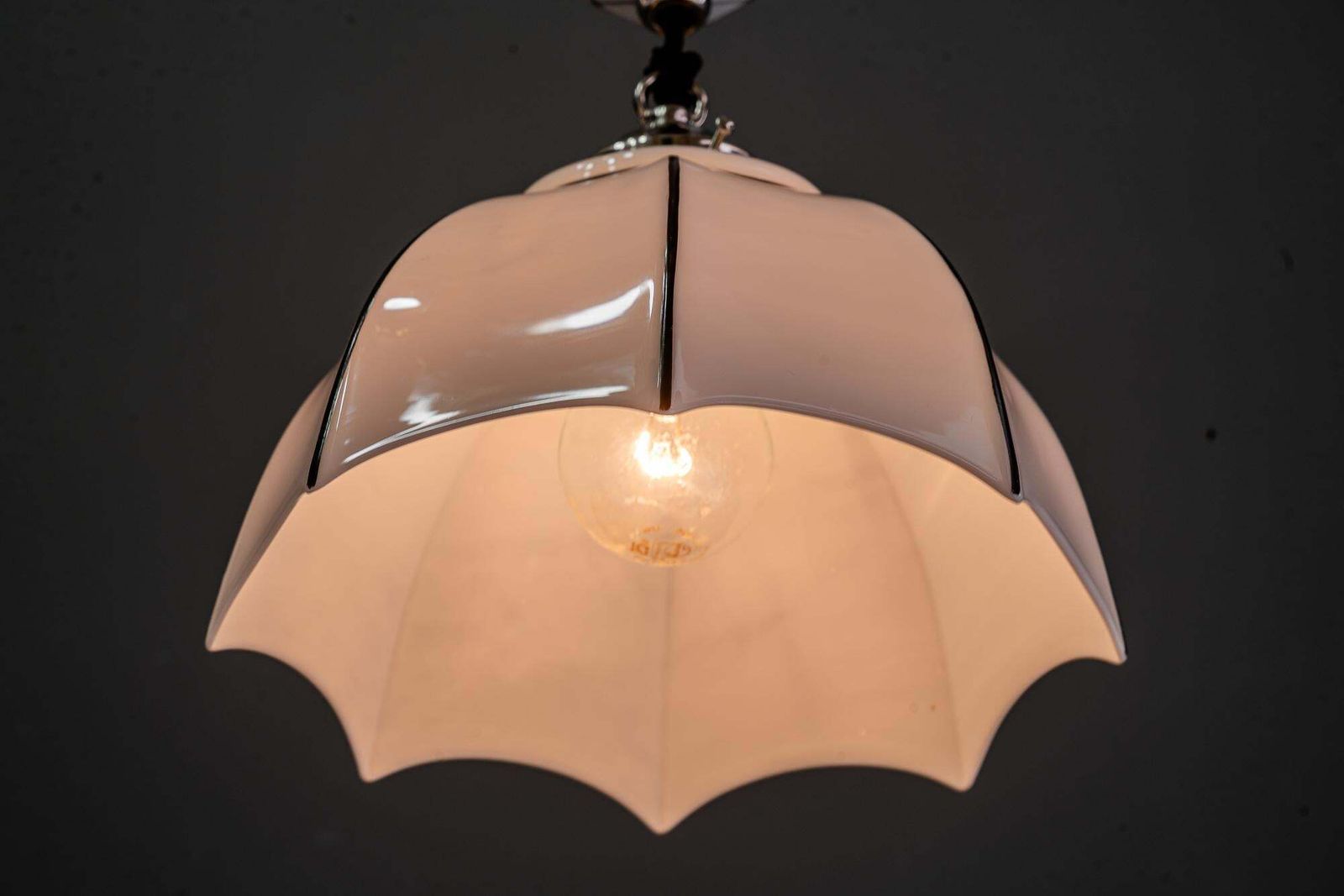 photo vintage Adjustable Bauhaus Porcelain Pendant With Opal Glass Shade Vienna Around 1920s